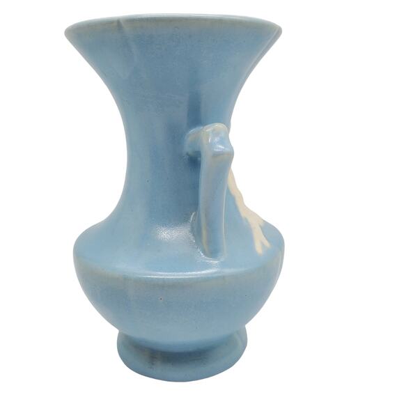 Weller Pottery Vase Blue & White Cameo Vintage 1930s Ceramic Violet Flower - Picture 7 of 7